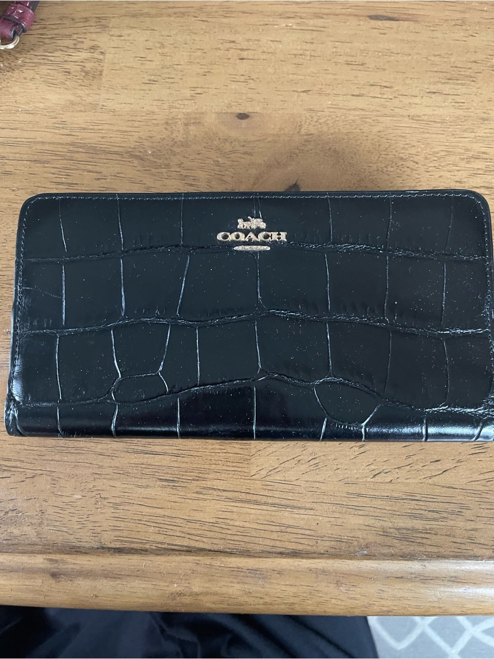 Coach Black Croc-Embossed Continental Wallet Authentic